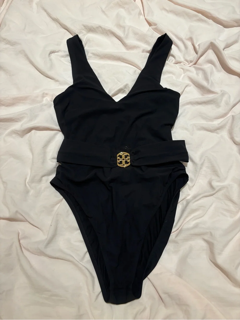 NWT Black One-Piece Swimsuit with Gold Buckle